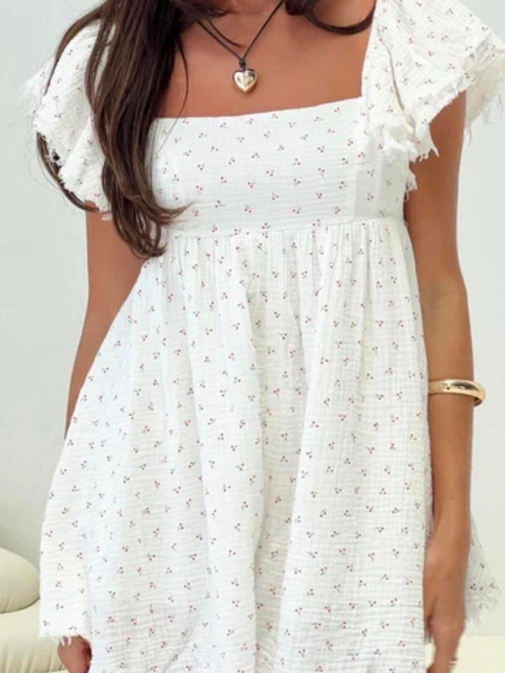 Princess Polly White Mini Romper with Red Cherry Motif